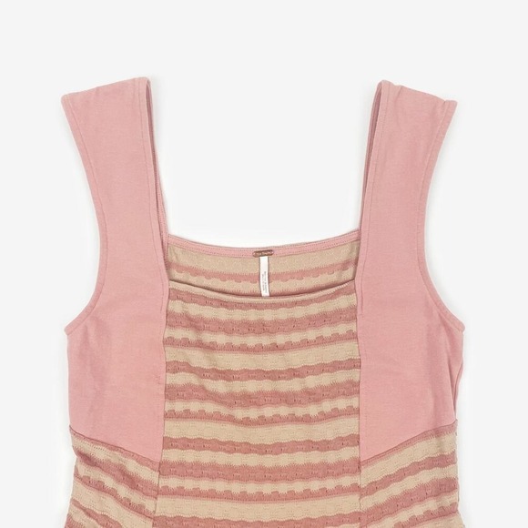 Free People Striped Peplum Top Size S Pink Cream Casual Soft Girl Romantic Retro - Picture 7 of 10